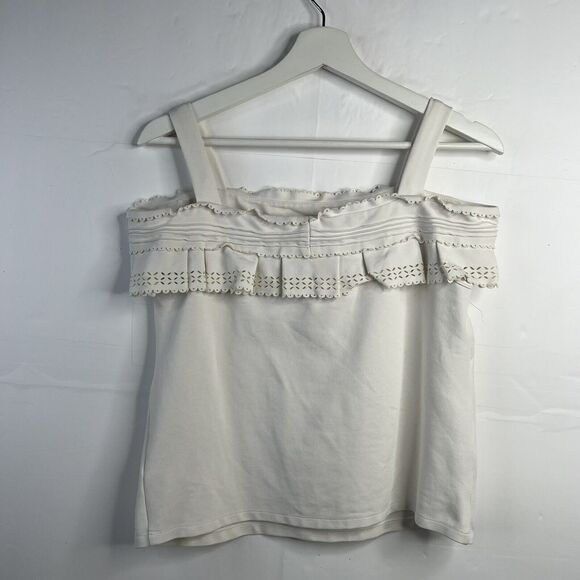 Red Valentino Sz S Top Ruffle Scallop Cream Cold Off Shoulder Blouse Boxy Italy - Picture 9 of 10